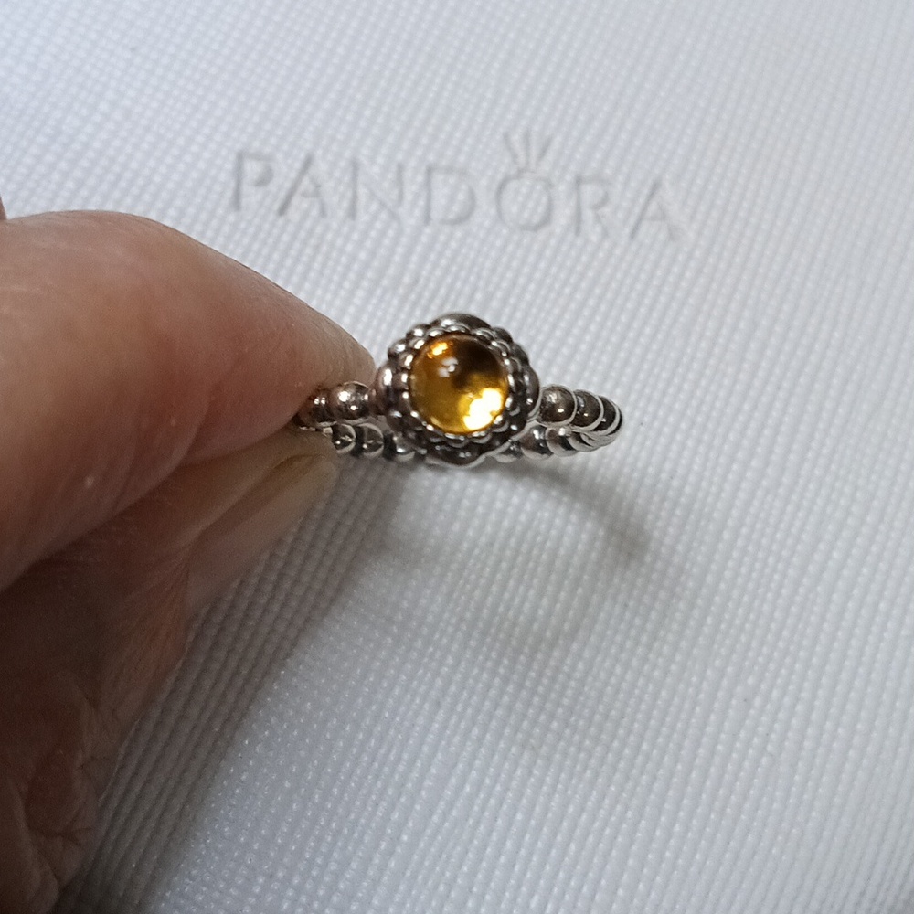 Pandora Citrine Vintage Stirling Silver November Birthday Blooms Ring